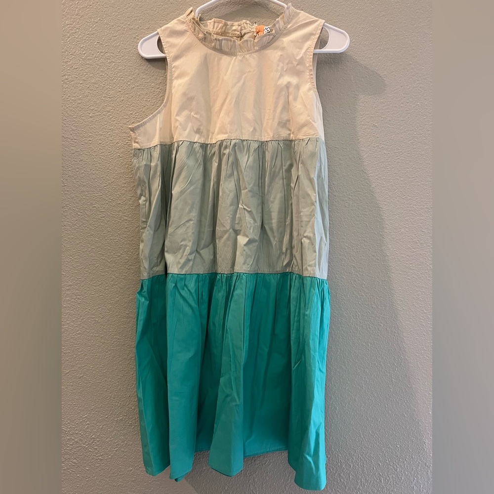 Solution Color Block Ruffled Round Neck Dress - Picture 2 of 4